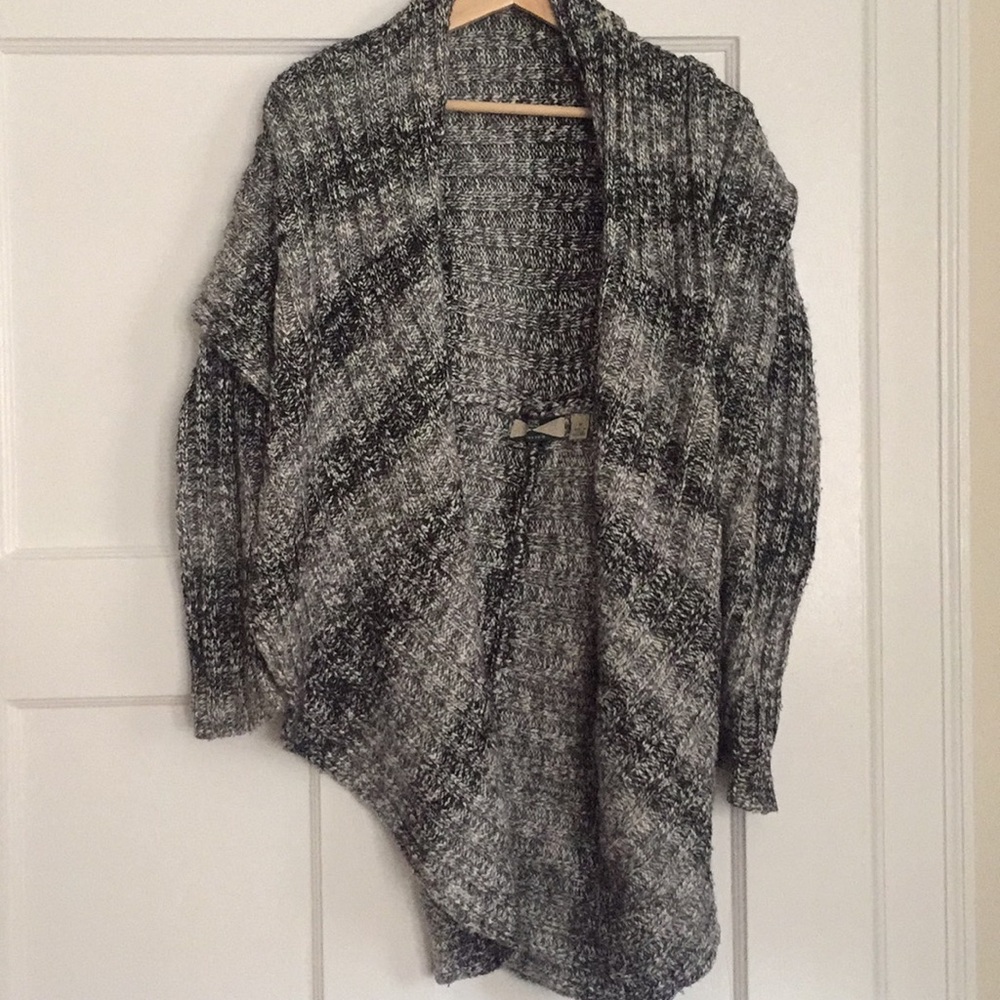 Black and White Marled Shawl Sweater